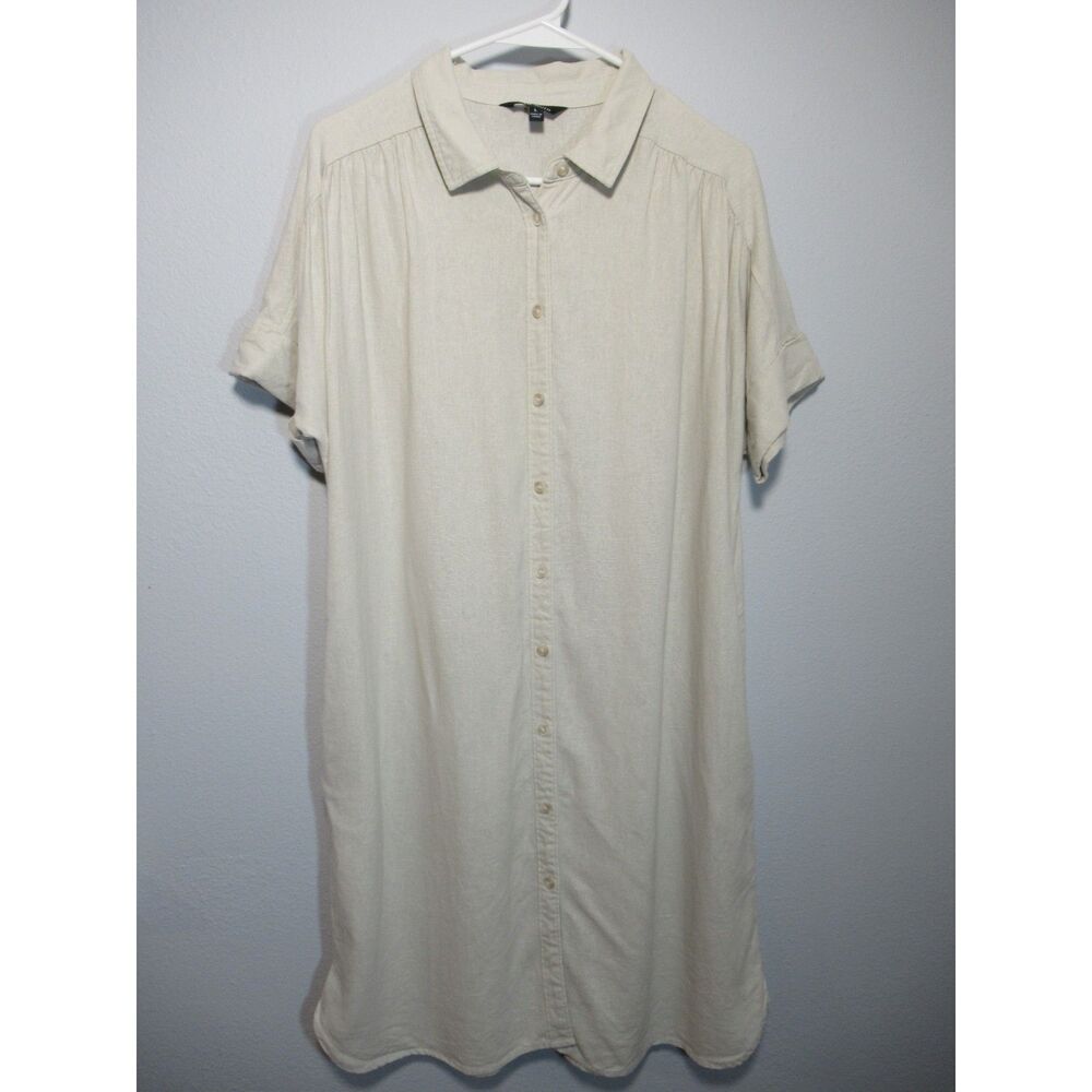 Well Worn Light Tan Short Sleeve Linen Blend Shirt Dress Size Large